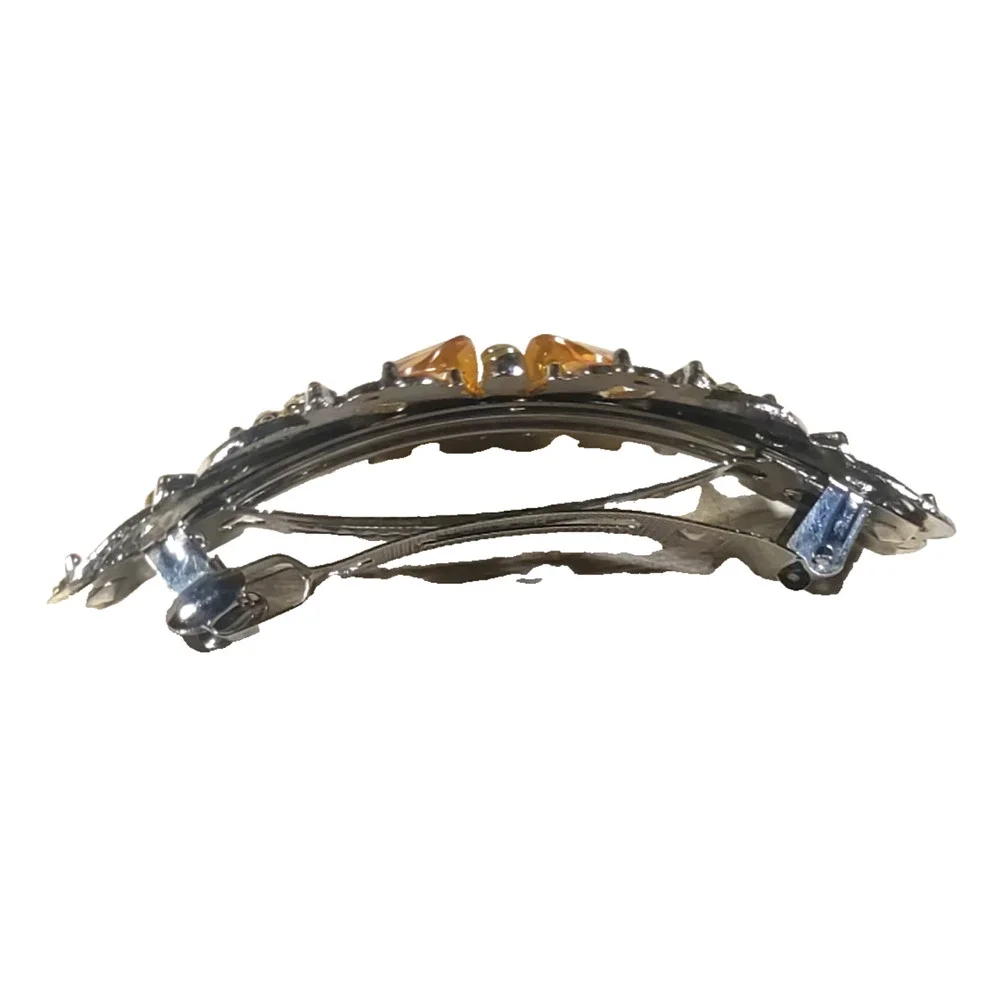 Silver Tone Yellow Butterfly Hair Barrette Tension Clip